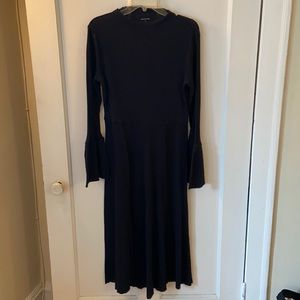 Black high neck sweater dress, midi length